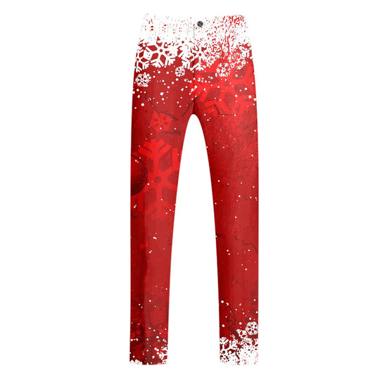 New Year Merry Christmas Suit Pants Men Holiday Party Wear Snowflake Printed Trousers Formal Wedding Button Suit Pants For Men-Deals With JT