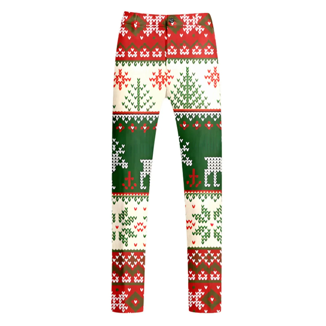 New Year Merry Christmas Suit Pants Men Holiday Party Wear Snowflake Printed Trousers Formal Wedding Button Suit Pants For Men-Deals With JT