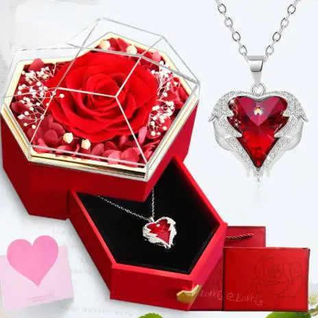 Heart Love Necklace with Rose Jewelry Box