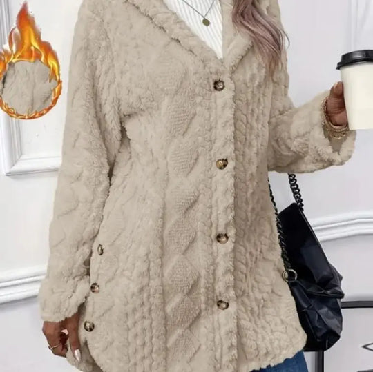 Hooded Cardigan Button Long Jacket Winter Solid Color Long Sleeve Coat