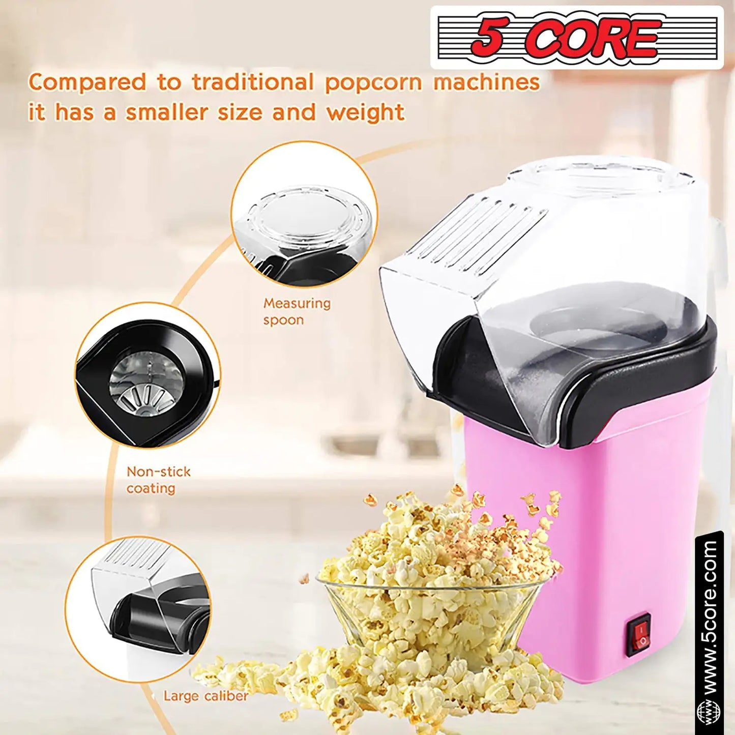 5Core Popcorn Machine 16 Cup Hot Air Popper Mini Portable Electric Pop Corn Maker