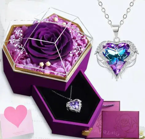 Heart Love Necklace with Rose Jewelry Box