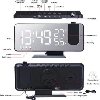 LED Projection Digital Alarm Clock Phone Charger