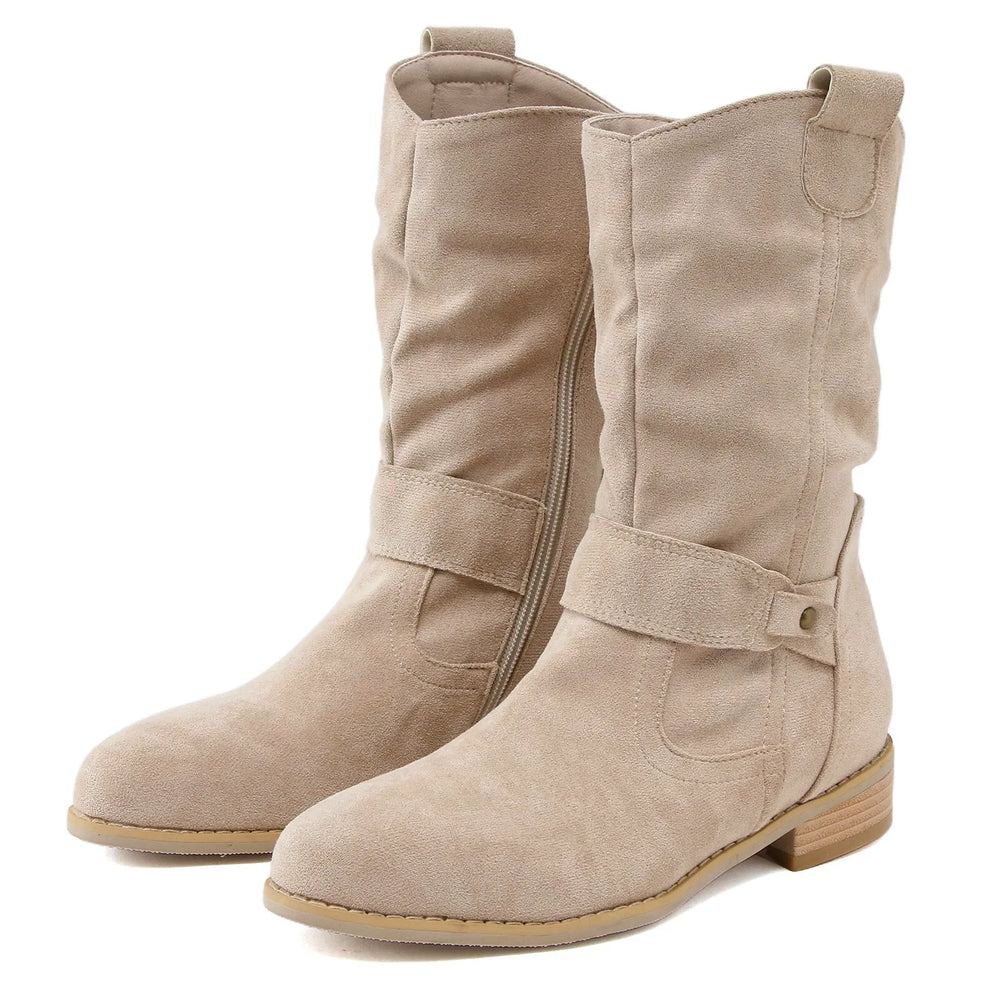 Women High Heel Suede Boots Side Zipper Western Boots Outwear Shoes Ankle Platform Boots Solid Color Botines Para Mujeres-Deals With JT