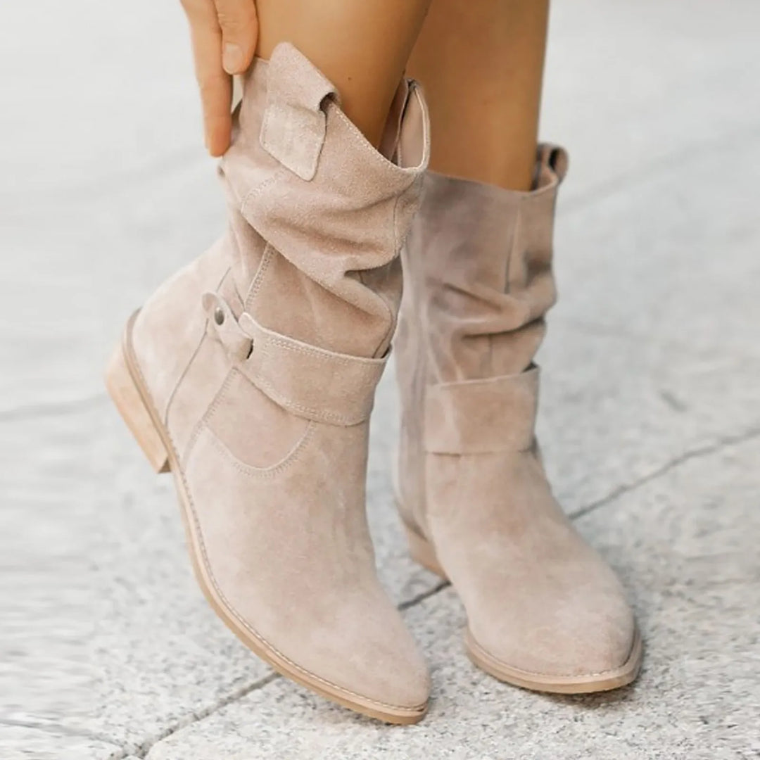 Women High Heel Suede Boots Side Zipper Western Boots Outwear Shoes Ankle Platform Boots Solid Color Botines Para Mujeres-Deals With JT