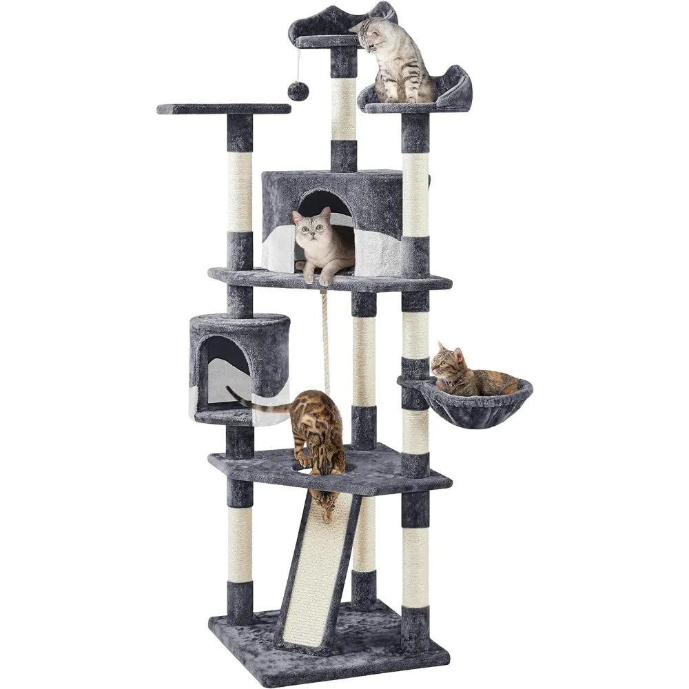 79in Multi-Level Cat Tree: Plush Perches & Scratching Posts