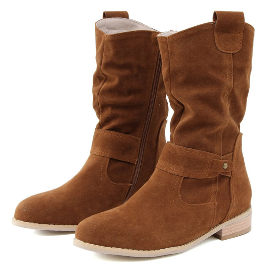 Women High Heel Suede Boots Side Zipper Western Boots Outwear Shoes Ankle Platform Boots Solid Color Botines Para Mujeres-Deals With JT