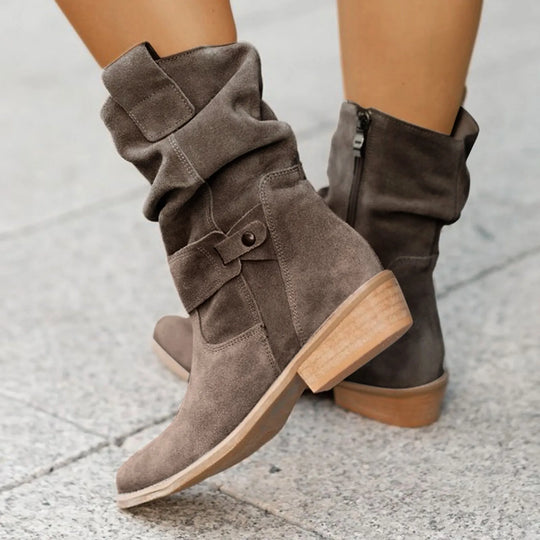 Women High Heel Suede Boots Side Zipper Western Boots Outwear Shoes Ankle Platform Boots Solid Color Botines Para Mujeres-Deals With JT