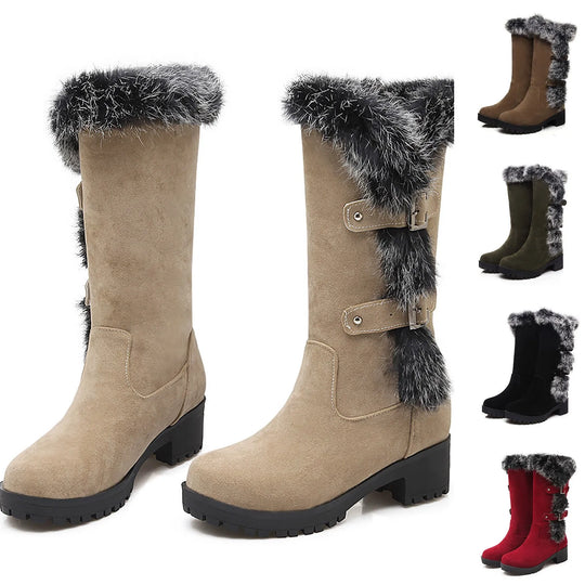 Dress Boots Women Mid Calf Boots New Fall And Winter New Women Casual Frosted Medium Length Boots Low Heel Snow Shoes Fashion