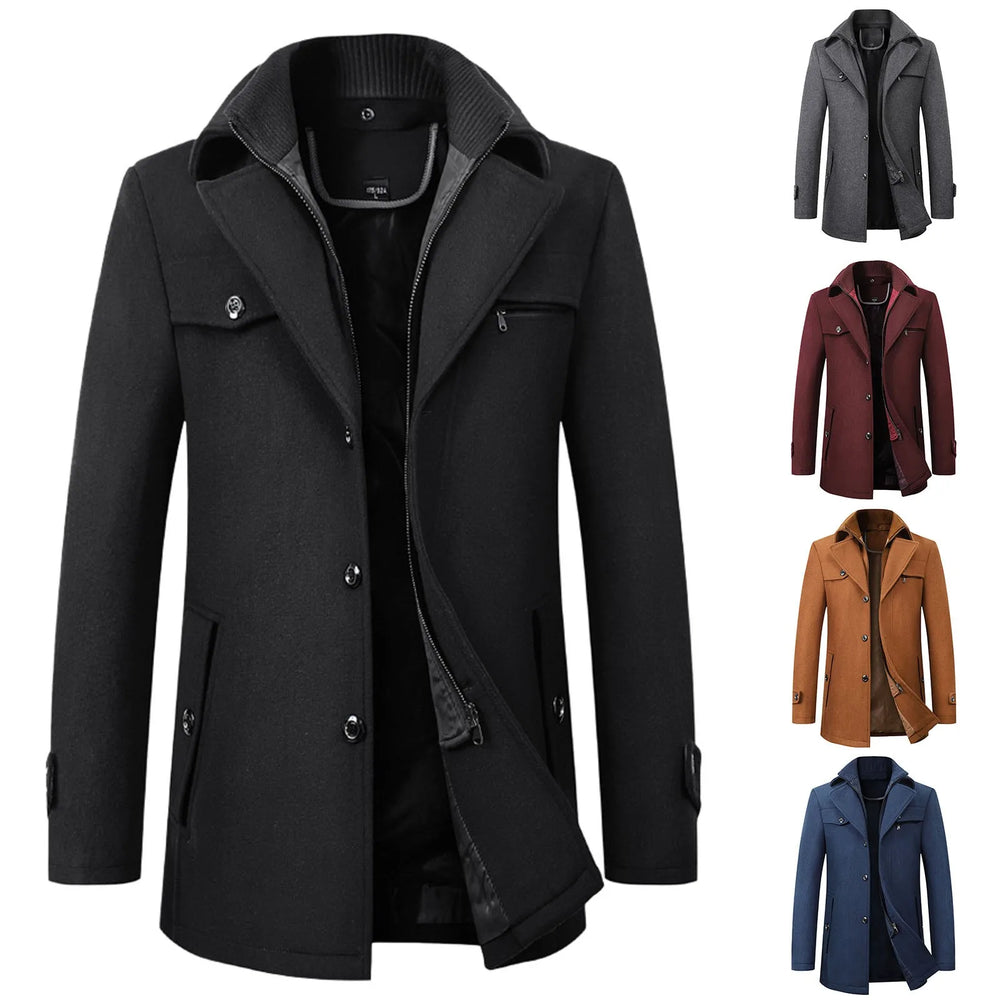 Men's Brown Autumn And Winter Casual Fashion Coat Solid Color Non Ironing Wool Business Gentleman Lapel Jacket With Zipper-Deals With JT