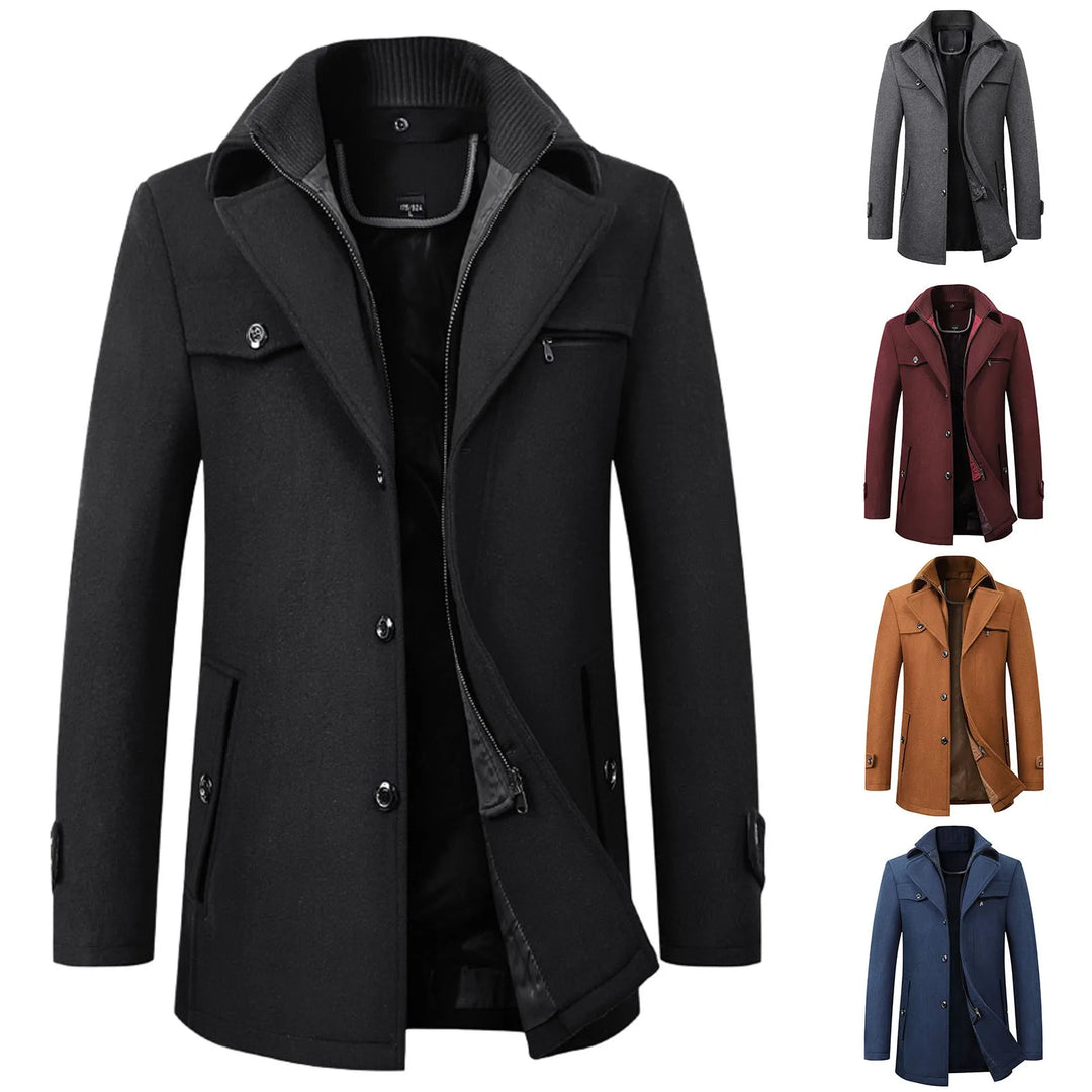 Men's Brown Autumn And Winter Casual Fashion Coat Solid Color Non Ironing Wool Business Gentleman Lapel Jacket With Zipper-Deals With JT