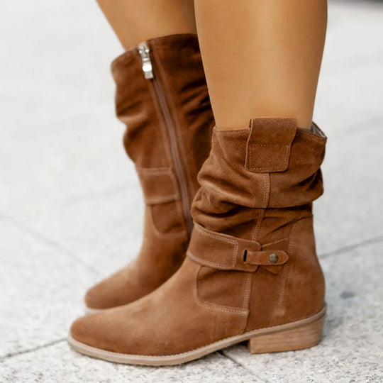 Women High Heel Suede Boots Side Zipper Western Boots Outwear Shoes Ankle Platform Boots Solid Color Botines Para Mujeres-Deals With JT