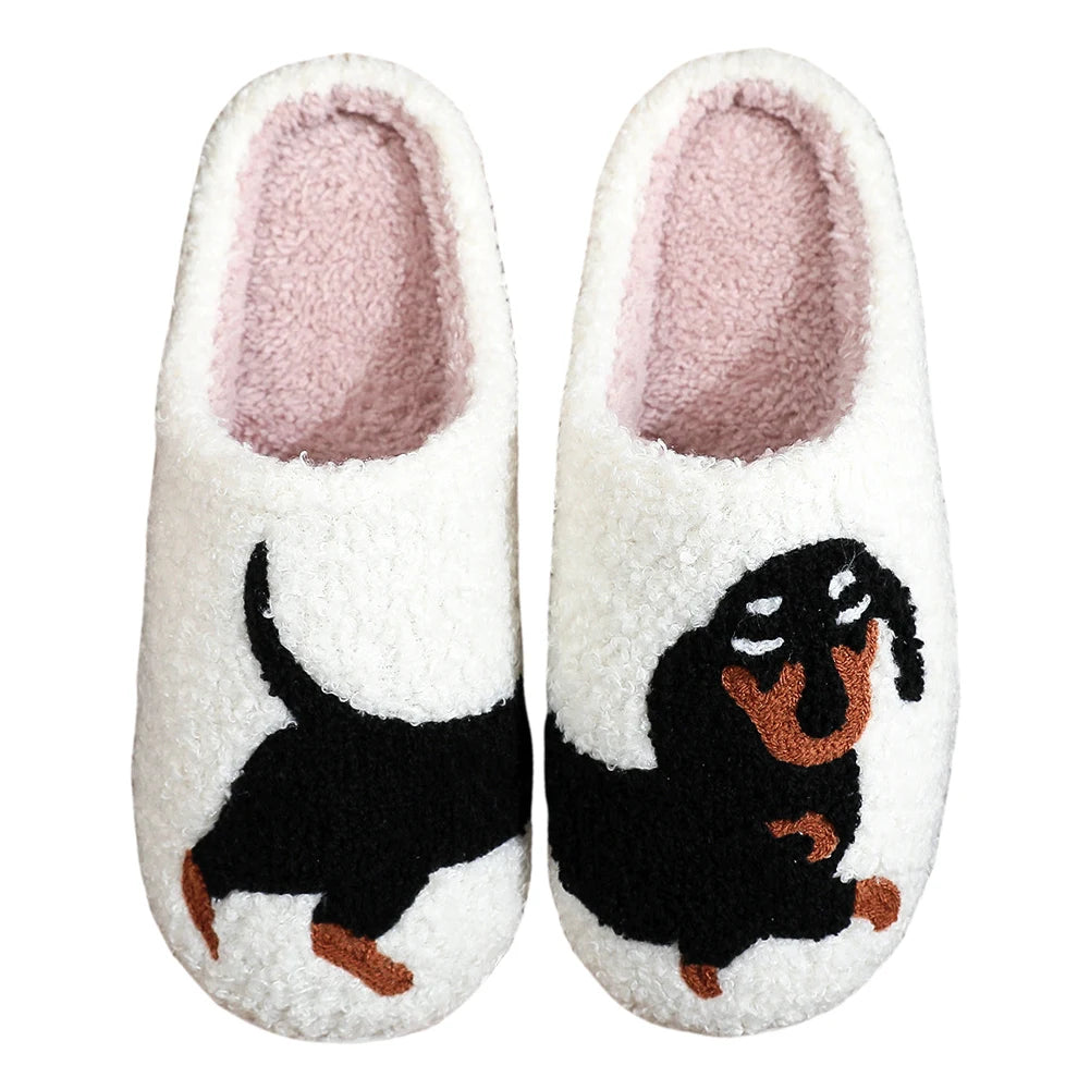 Cute Dog Cotton Slippers for Woman Men 2024 New Autumn Winter Home Floor Shoes Anti-slip Light Weight Couples Indoor Warm Slides-Deals With JT