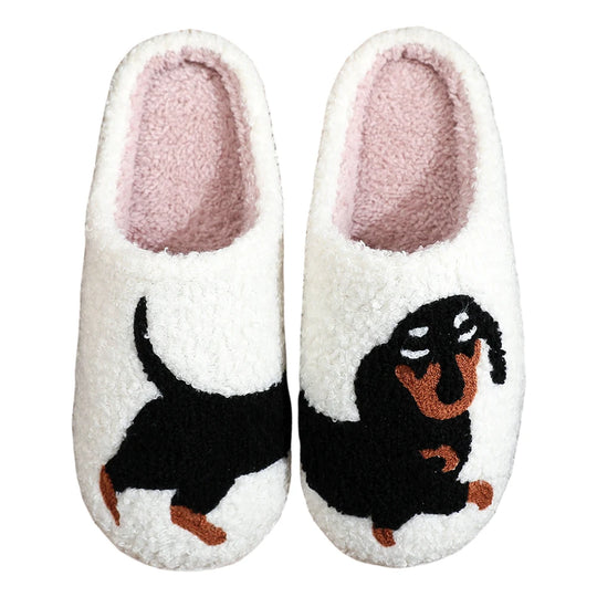 Cute Dog Cotton Slippers for Woman Men 2024 New Autumn Winter Home Floor Shoes Anti-slip Light Weight Couples Indoor Warm Slides-Deals With JT