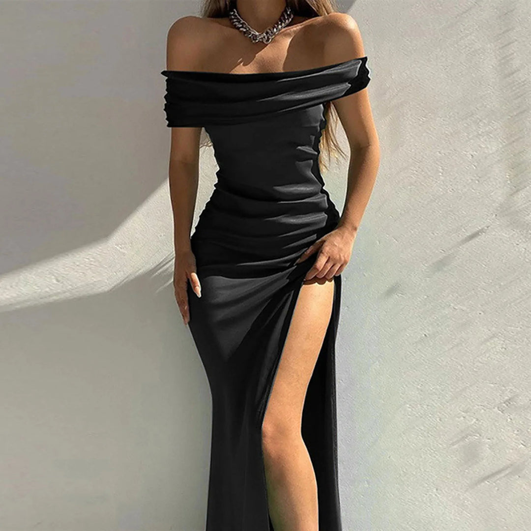 Sexy Off Shoulder Green Evening Formal Dress Women Elegant Slash Neck Backless High Slits Party Dress Female Sexy Dresses