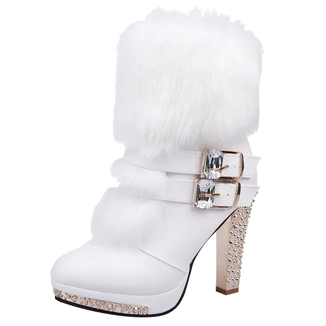 Rhinestone High Heeled Short boots for women Thick With Short Round Head Side Zipper Super High With Fashion party Boots Female