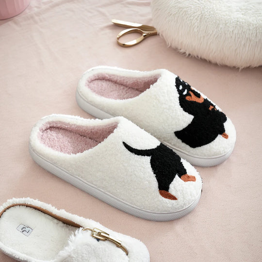 Cute Dog Cotton Slippers for Woman Men 2024 New Autumn Winter Home Floor Shoes Anti-slip Light Weight Couples Indoor Warm Slides