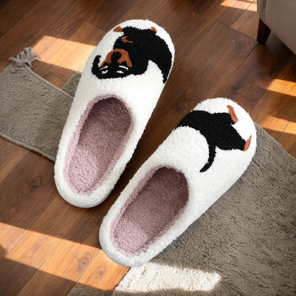 Cute Dog Cotton Slippers for Woman Men 2024 New Autumn Winter Home Floor Shoes Anti-slip Light Weight Couples Indoor Warm Slides