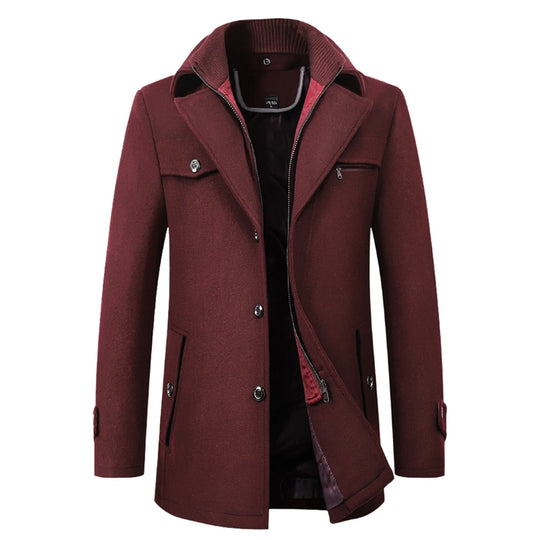 Men's Brown Autumn And Winter Casual Fashion Coat Solid Color Non Ironing Wool Business Gentleman Lapel Jacket With Zipper-Deals With JT