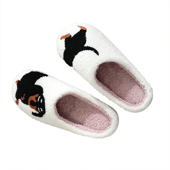 Cute Dog Cotton Slippers for Woman Men 2024 New Autumn Winter Home Floor Shoes Anti-slip Light Weight Couples Indoor Warm Slides