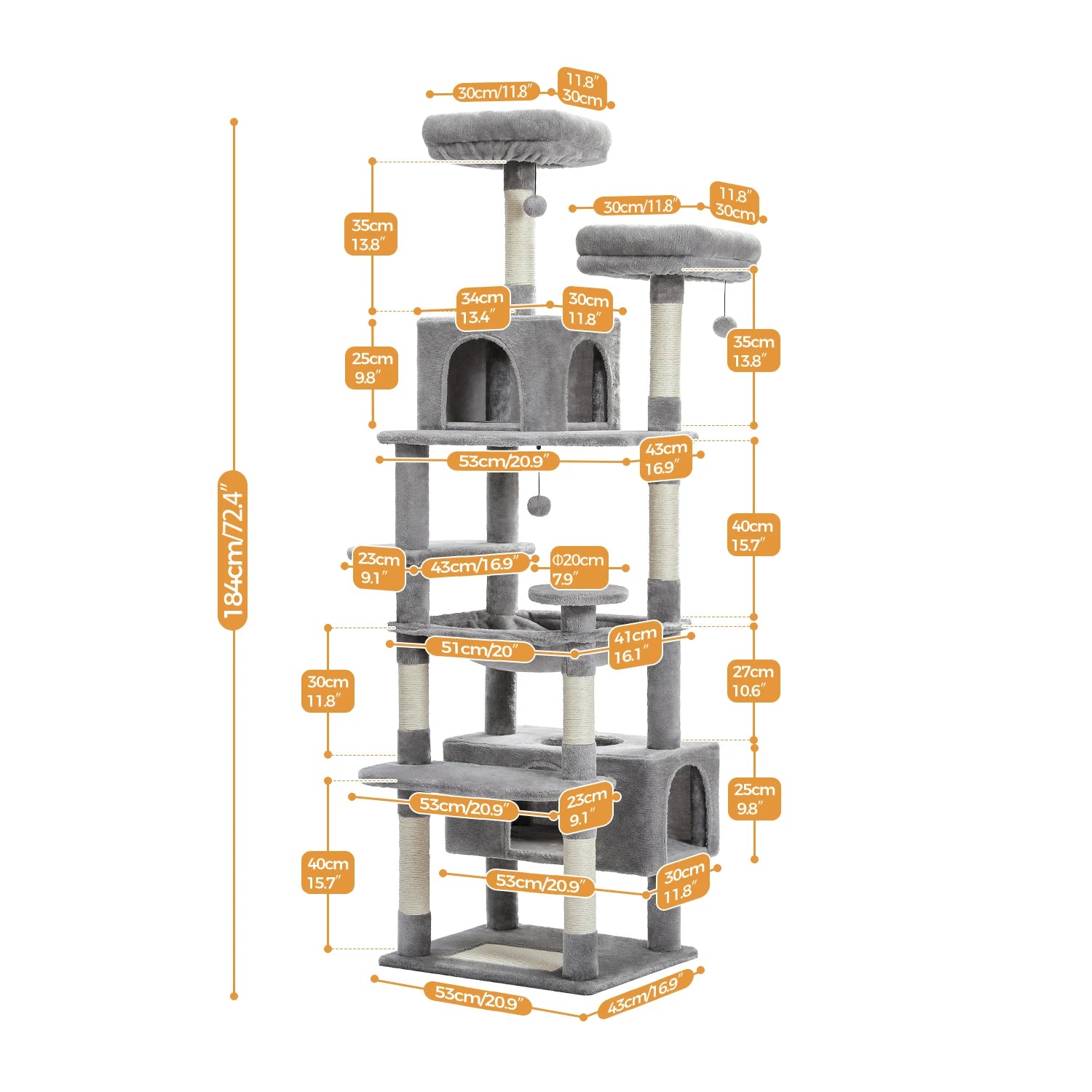 184cm Large Cat Tree with Scratching Posts & Hammock