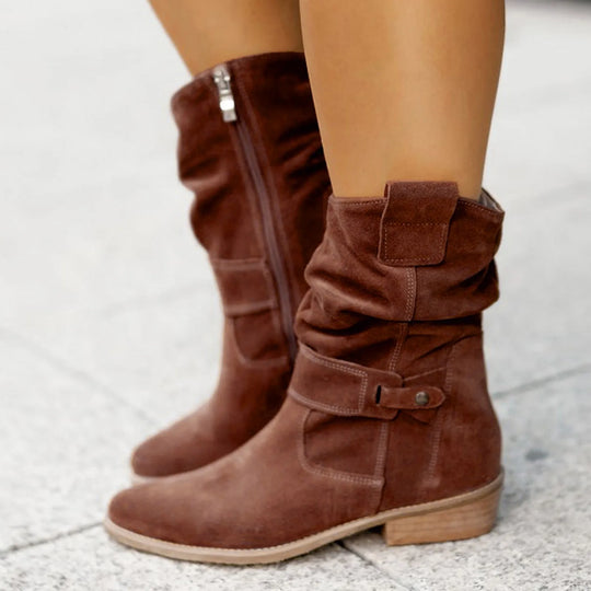 Women High Heel Suede Boots Side Zipper Western Boots Outwear Shoes Ankle Platform Boots Solid Color Botines Para Mujeres-Deals With JT