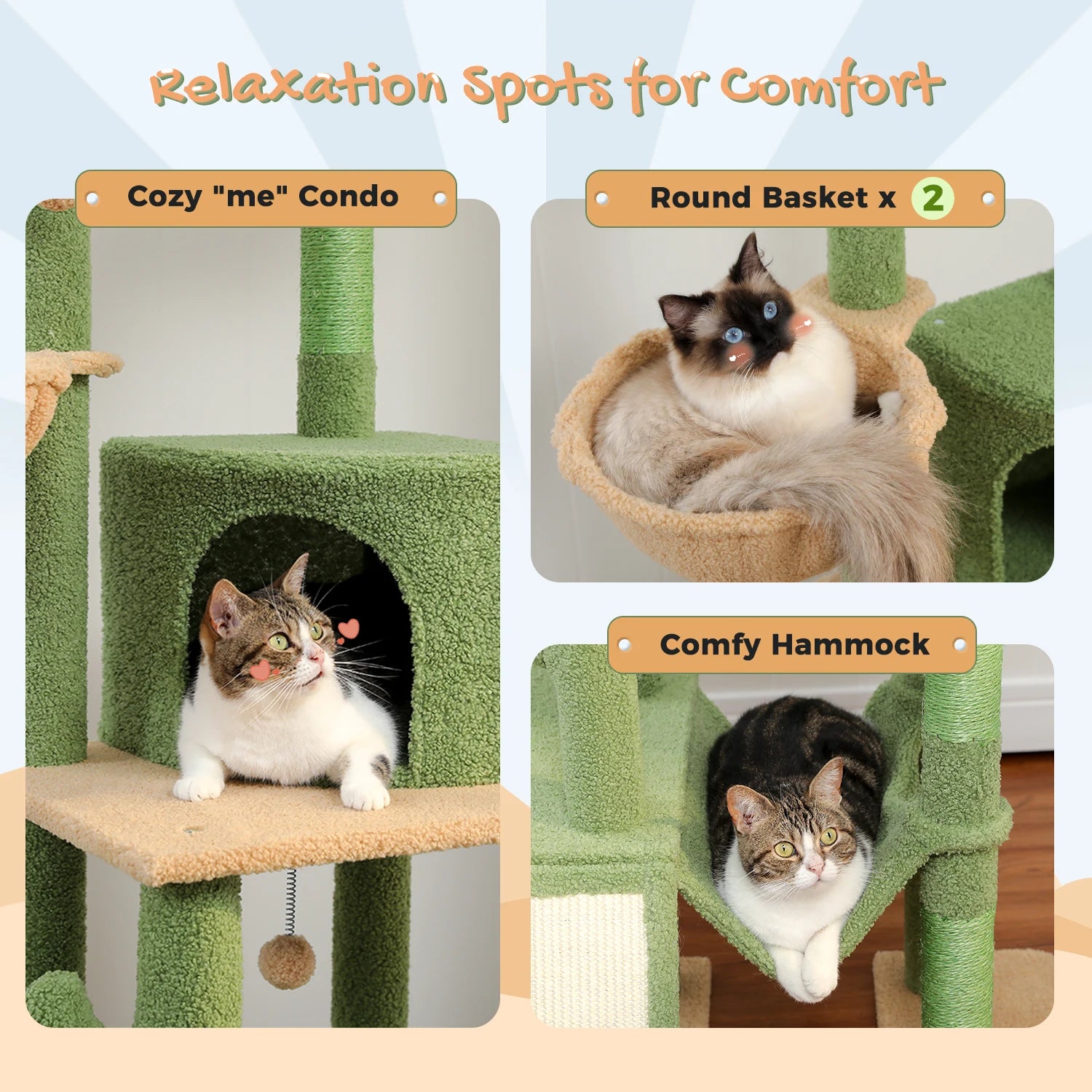 Cactus Cat Tree 7-Tier Tower | Hammocks, Condos & Scratching Posts