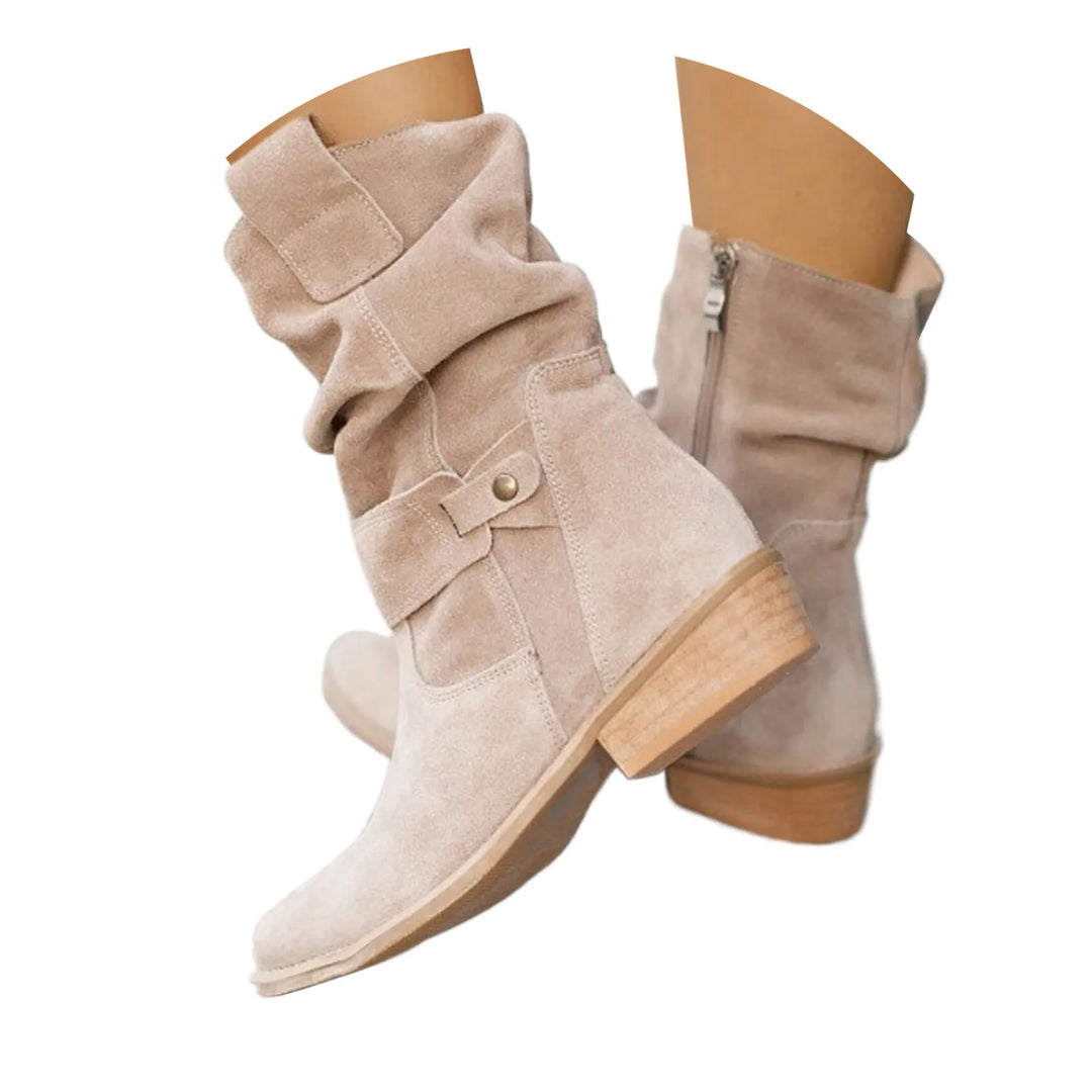Women High Heel Suede Boots Side Zipper Western Boots Outwear Shoes Ankle Platform Boots Solid Color Botines Para Mujeres-Deals With JT