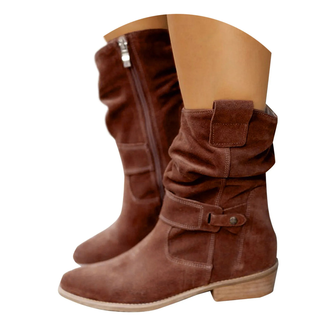 Women High Heel Suede Boots Side Zipper Western Boots Outwear Shoes Ankle Platform Boots Solid Color Botines Para Mujeres-Deals With JT
