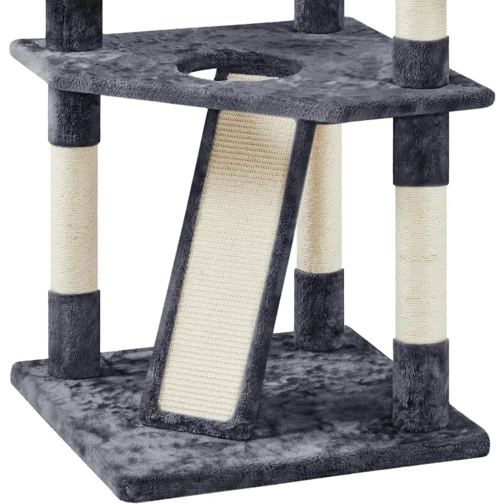 79in Multi-Level Cat Tree: Plush Perches & Scratching Posts