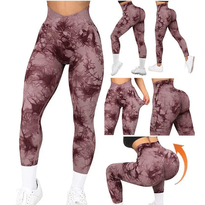 Women Cross Waist Leggings Seamless Tie Dye Leggings High Waist Hip Liftting Gym Workout Running Fashion High Elastic Knit Pants