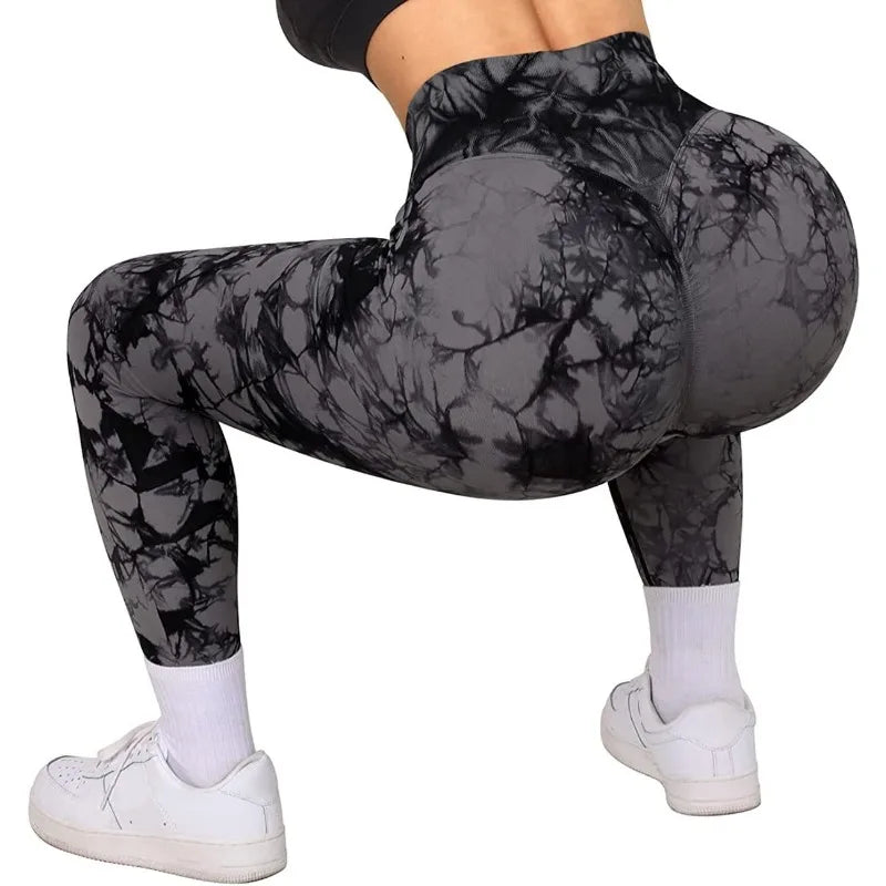 Women Cross Waist Leggings Seamless Tie Dye Leggings High Waist Hip Liftting Gym Workout Running Fashion High Elastic Knit Pants