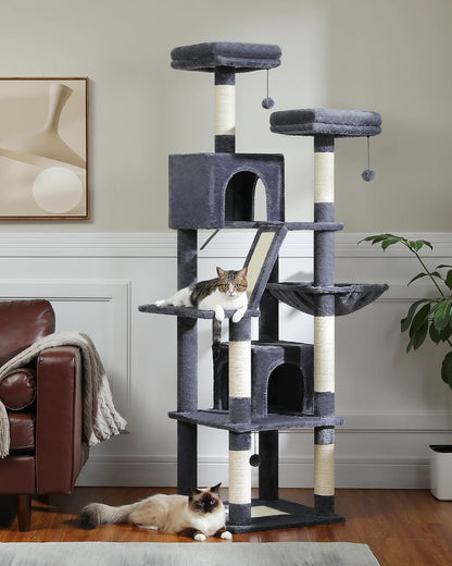 H180CM Large Cat Tree for Indoor Tall Tower for Cat Multi-Level Plush with Natural Sisal Scratching Post Condos Perches Hammock