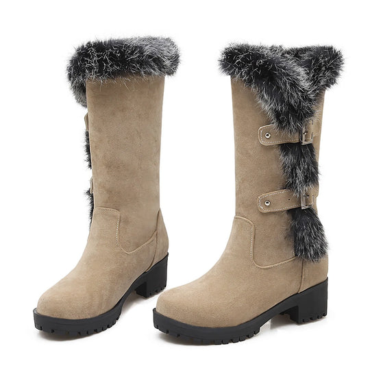 Dress Boots Women Mid Calf Boots New Fall And Winter New Women Casual Frosted Medium Length Boots Low Heel Snow Shoes Fashion