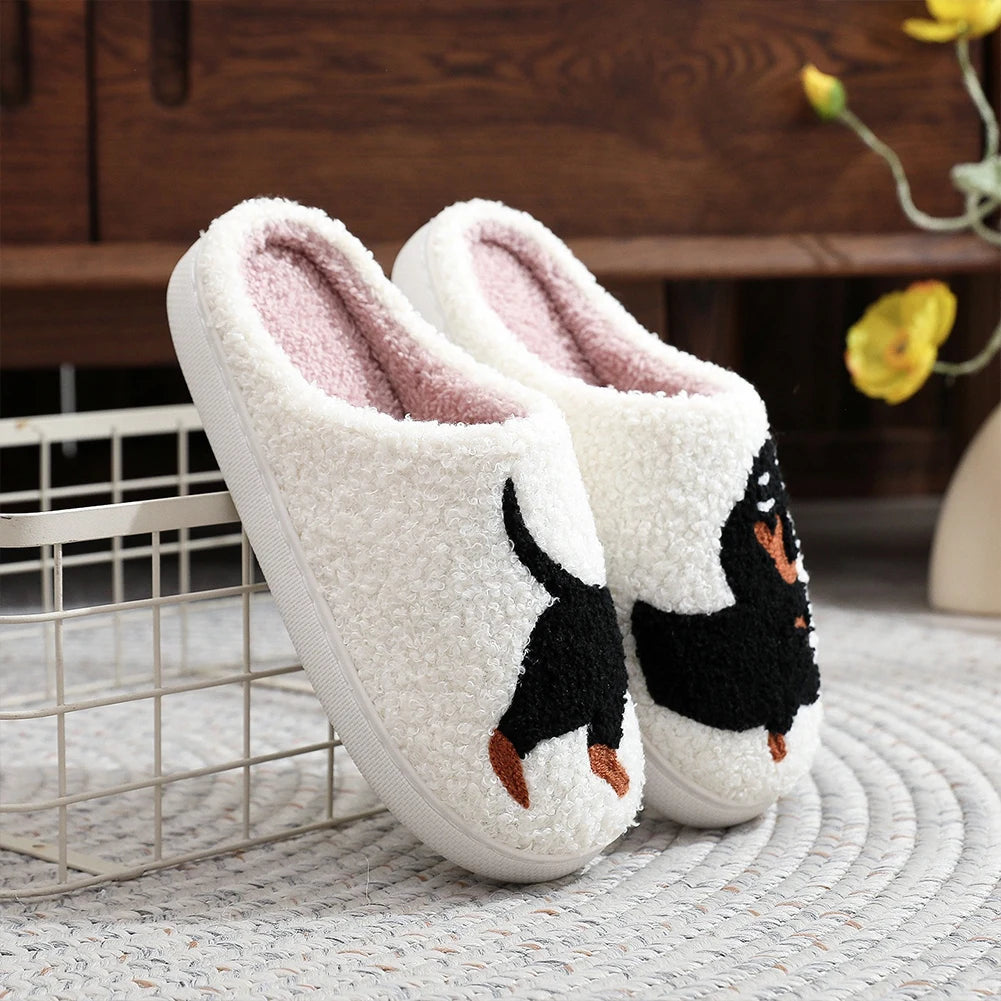 Cute Dog Cotton Slippers for Woman Men 2024 New Autumn Winter Home Floor Shoes Anti-slip Light Weight Couples Indoor Warm Slides