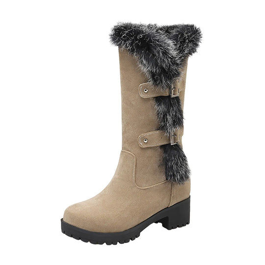 Dress Boots Women Mid Calf Boots New Fall And Winter New Women Casual Frosted Medium Length Boots Low Heel Snow Shoes Fashion