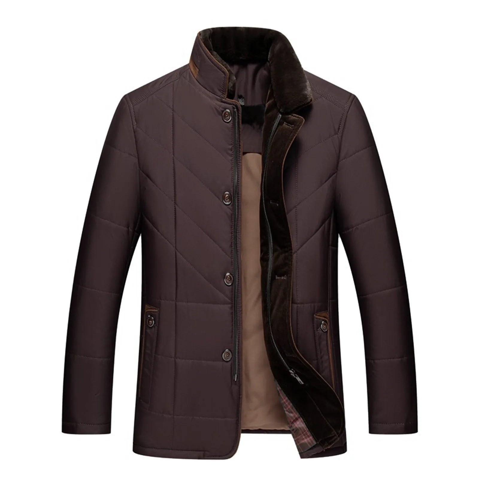 Men’s Winter Zipper and Button Thermal Jacket – Stand Collar Long Sleeve Casual Coat-Deals With JT