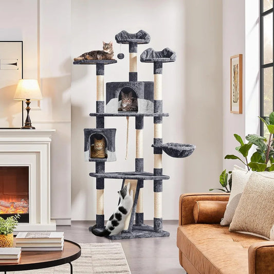 79in Multi-Level Cat Tree: Plush Perches & Scratching Posts