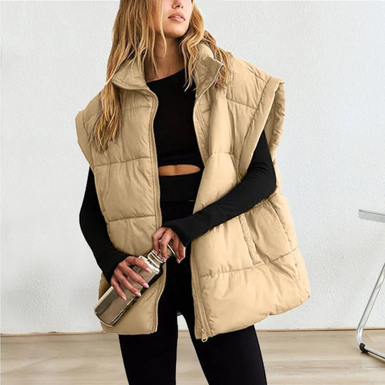 Women'S Vest Winter Oversized Vest Lightweight Stand Collar Flysleeve Insulated Padded Puffy Jackets Coat With Pockets 조끼-Deals With JT