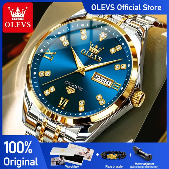 OLEVS 9801 Mens Watch Business Original Automatic Mechanical Watch Dual Calendar Display Waterproof Luminous Mens Gifts New