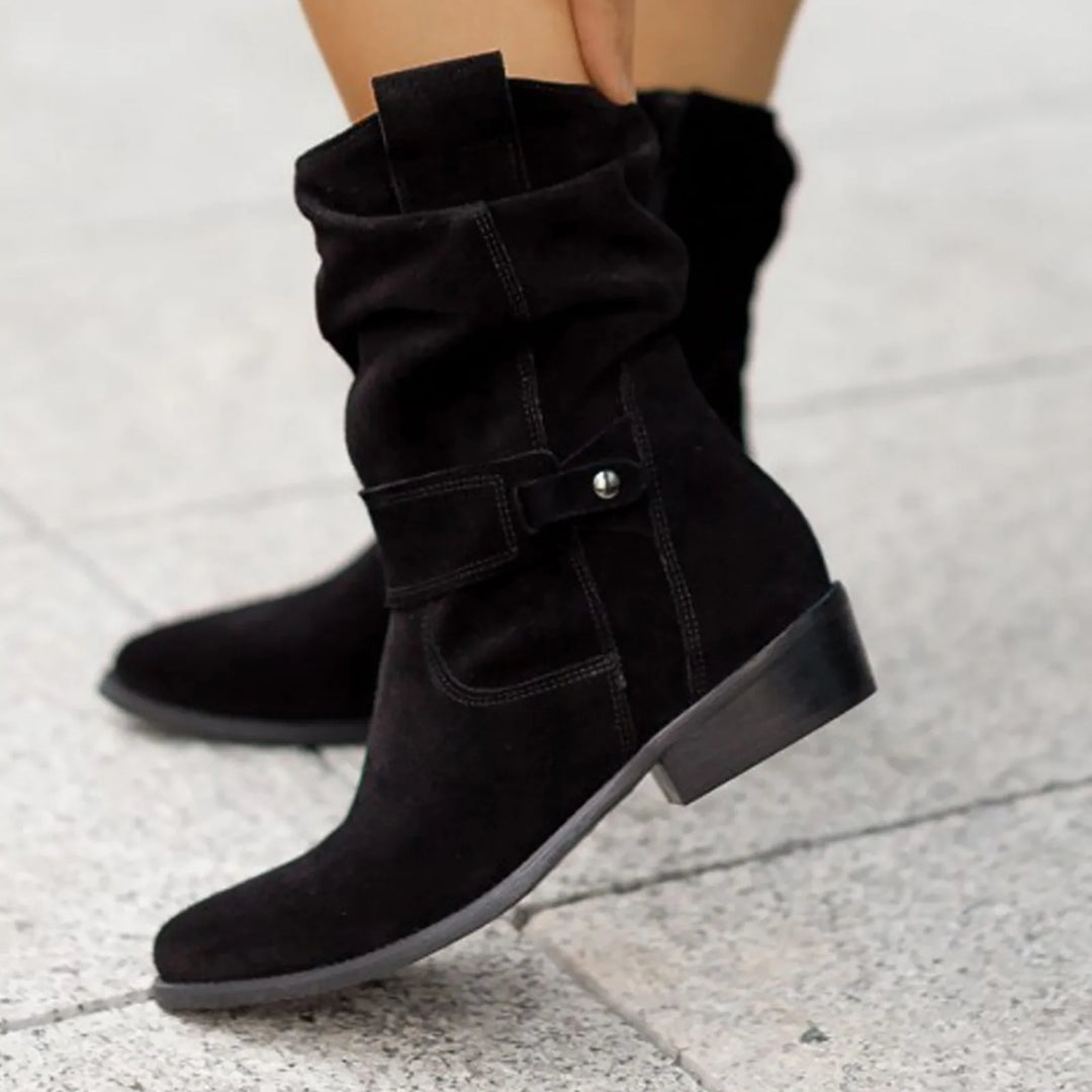 Women High Heel Suede Boots Side Zipper Western Boots Outwear Shoes Ankle Platform Boots Solid Color Botines Para Mujeres-Deals With JT