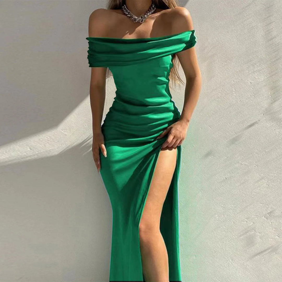 Sexy Off Shoulder Green Evening Formal Dress Women Elegant Slash Neck Backless High Slits Party Dress Female Sexy Dresses