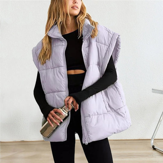Women'S Vest Winter Oversized Vest Lightweight Stand Collar Flysleeve Insulated Padded Puffy Jackets Coat With Pockets 조끼-Deals With JT