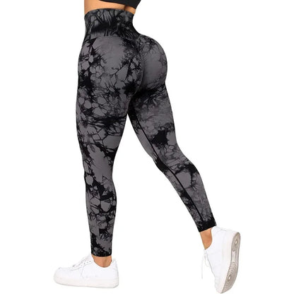 Women Cross Waist Leggings Seamless Tie Dye Leggings High Waist Hip Liftting Gym Workout Running Fashion High Elastic Knit Pants