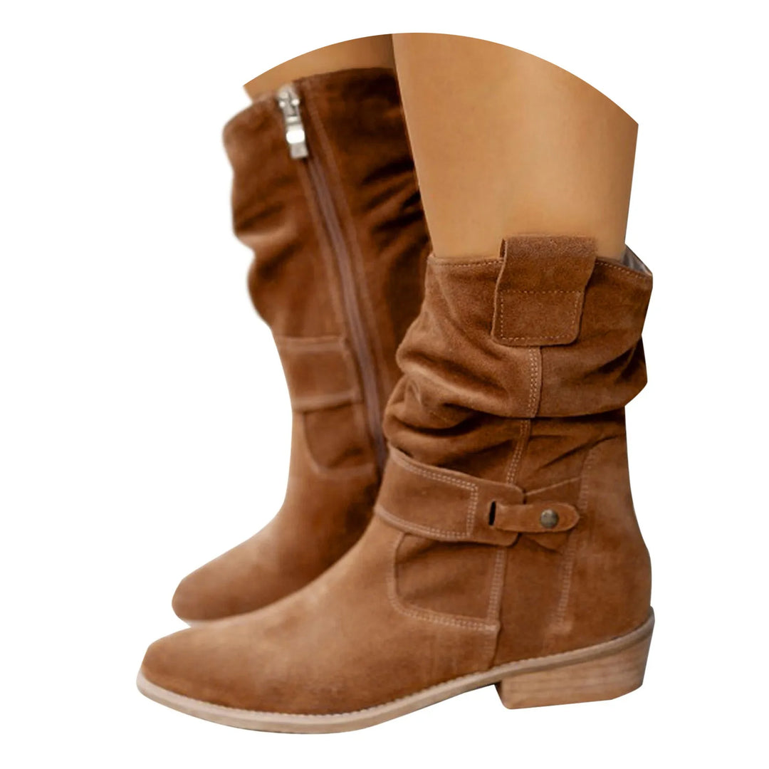 Women High Heel Suede Boots Side Zipper Western Boots Outwear Shoes Ankle Platform Boots Solid Color Botines Para Mujeres-Deals With JT