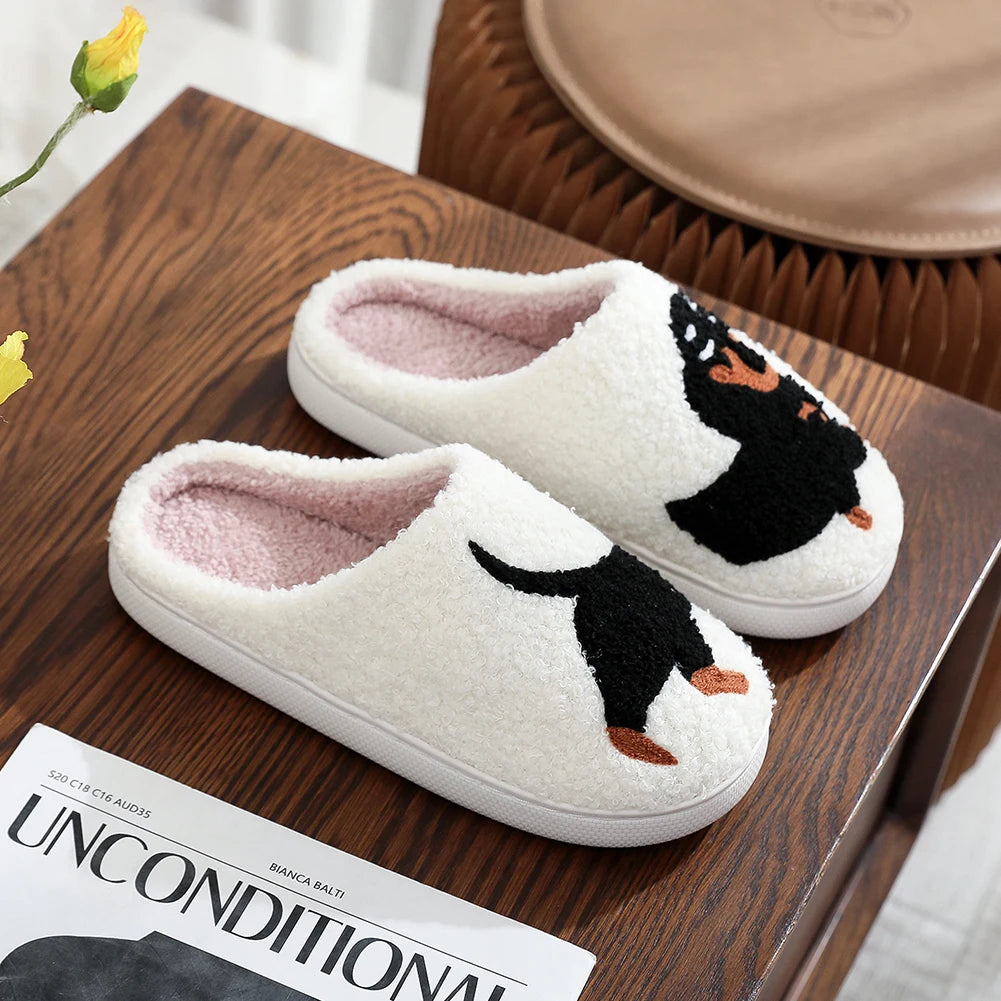 Cute Dog Cotton Slippers for Woman Men 2024 New Autumn Winter Home Floor Shoes Anti-slip Light Weight Couples Indoor Warm Slides