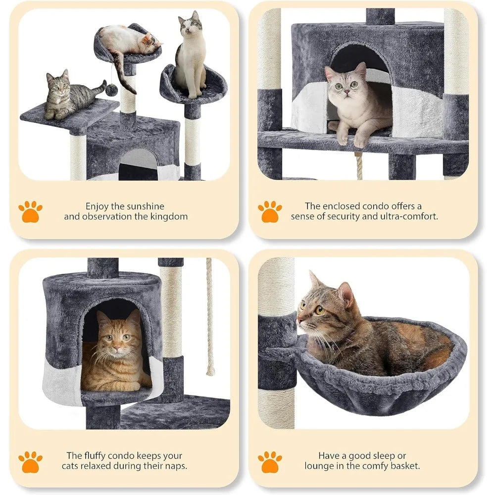 79in Multi-Level Cat Tree: Plush Perches & Scratching Posts