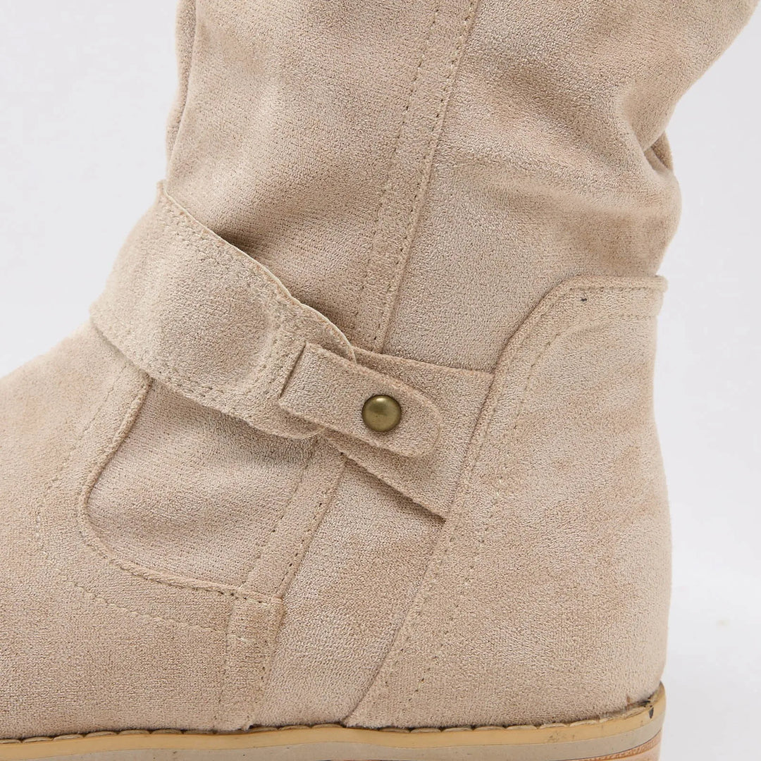 Women High Heel Suede Boots Side Zipper Western Boots Outwear Shoes Ankle Platform Boots Solid Color Botines Para Mujeres-Deals With JT
