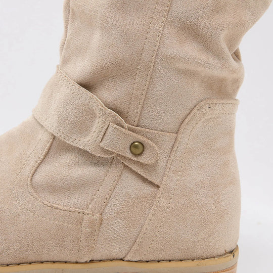Women High Heel Suede Boots Side Zipper Western Boots Outwear Shoes Ankle Platform Boots Solid Color Botines Para Mujeres-Deals With JT