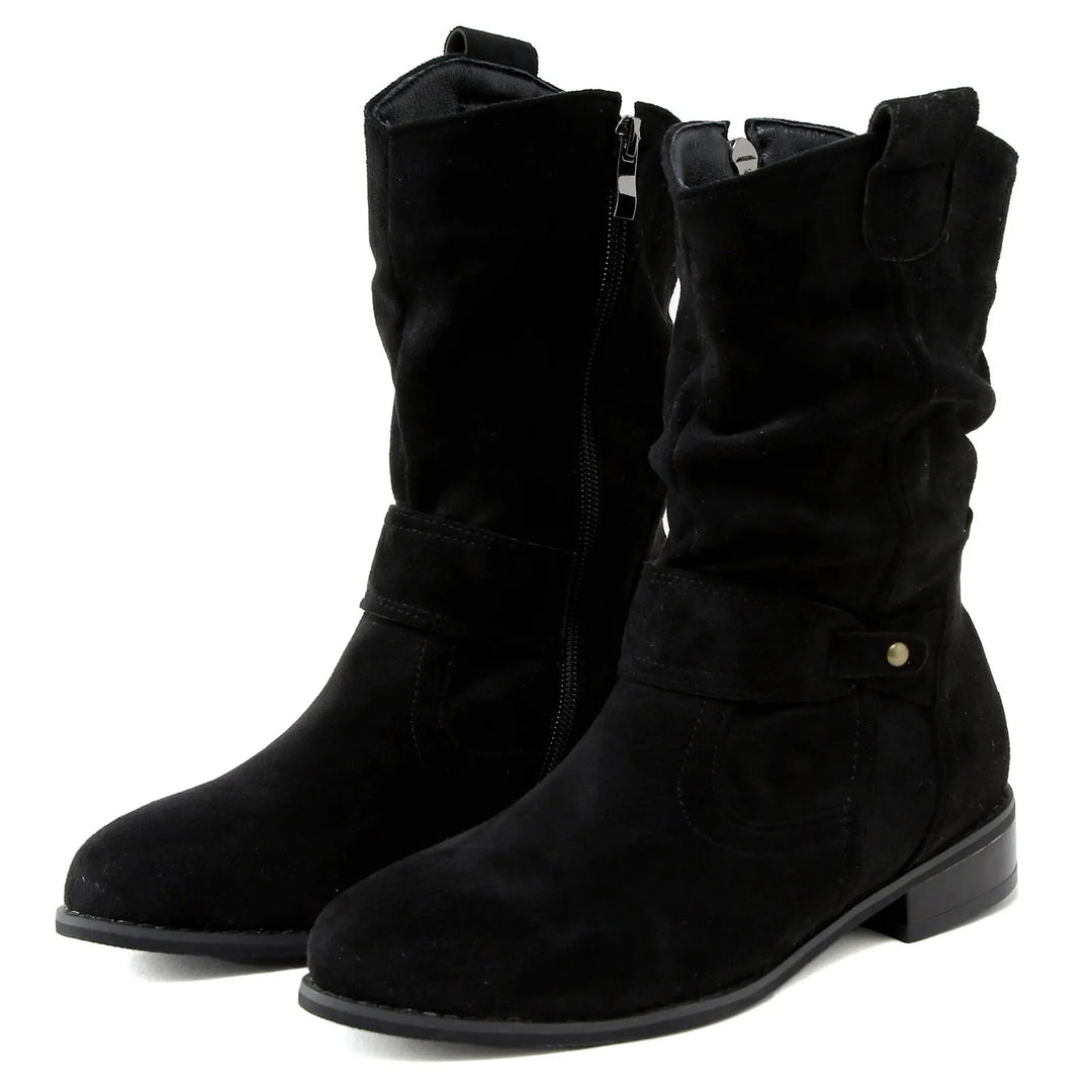 Women High Heel Suede Boots Side Zipper Western Boots Outwear Shoes Ankle Platform Boots Solid Color Botines Para Mujeres-Deals With JT